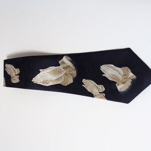 Hands in Prayer Navy Blue Neck Tie.  Spiritual Religious. Clergy